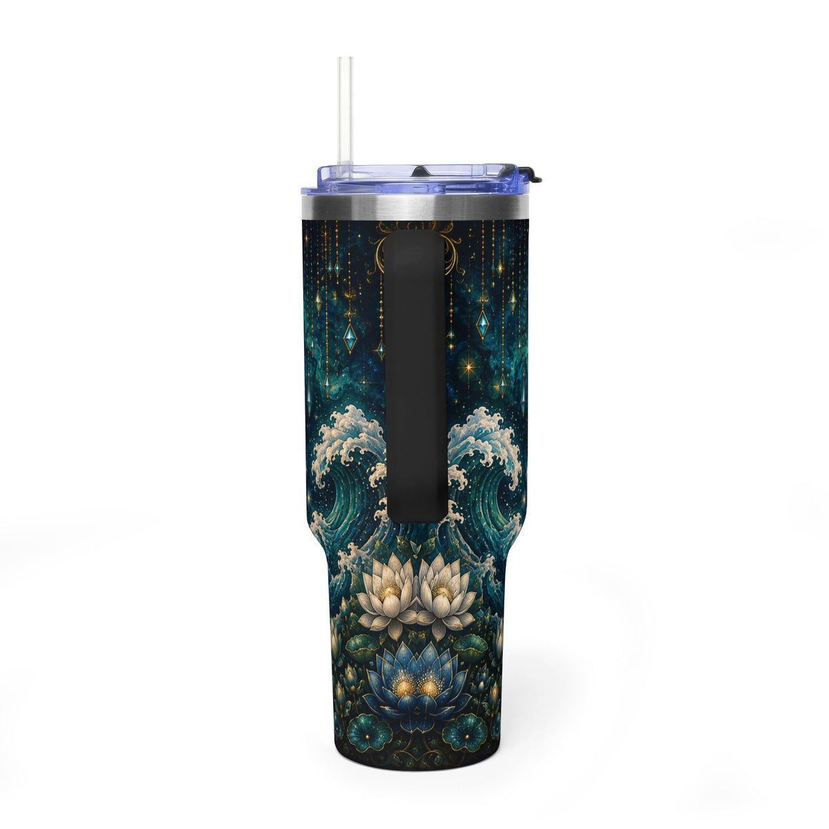 40oz Mandala Sunset Vacuum Tumbler — Insulated Travel Cup with Mandala Ocean Design