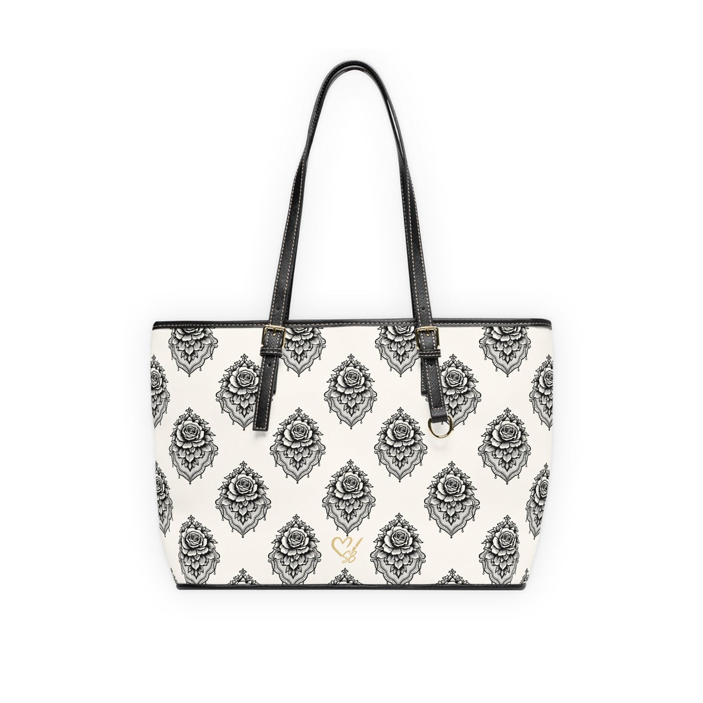 Rosa Velada - Bolso de hombro de piel sintética — Elegante bolso tote blanco y negro