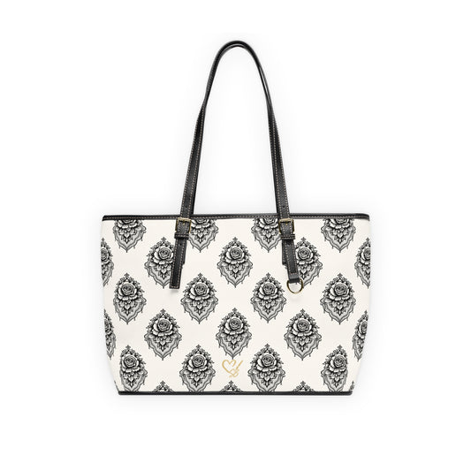 Rosa Velada - Bolso de hombro de piel sintética — Elegante bolso tote blanco y negro