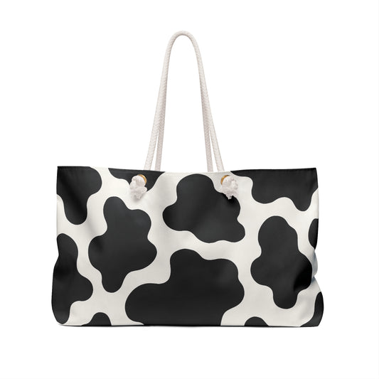 Bolso de viaje grande con estampado de vaca en blanco y negro