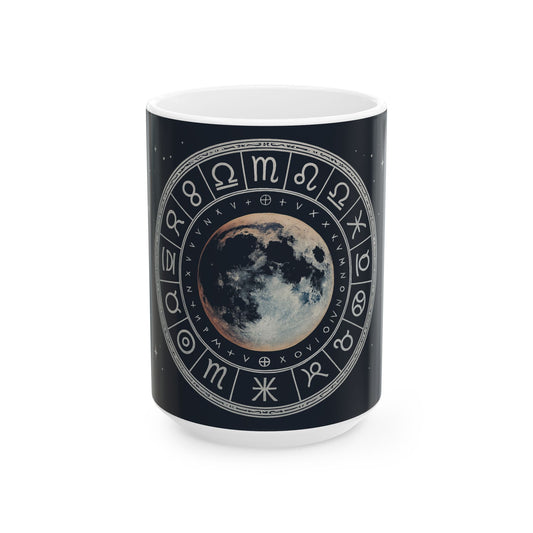 Taza de cerámica Eclipse Lunar — Taza de café de astrología de fases lunares del zodiaco (325 ml, 444 ml)
