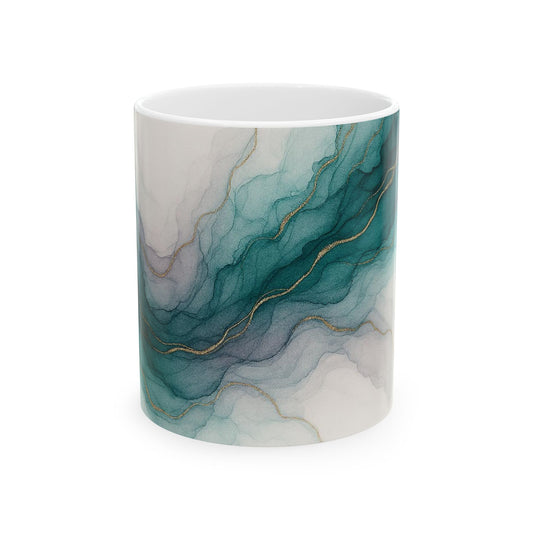 waters Edge -Abstract Collection, Elegant Acrylic Ink Abstract Mug, Coffee Cup, Tea Mug, Gift for Her, Home Decor, Office Mug, Minimalist Design, Unique Artwork