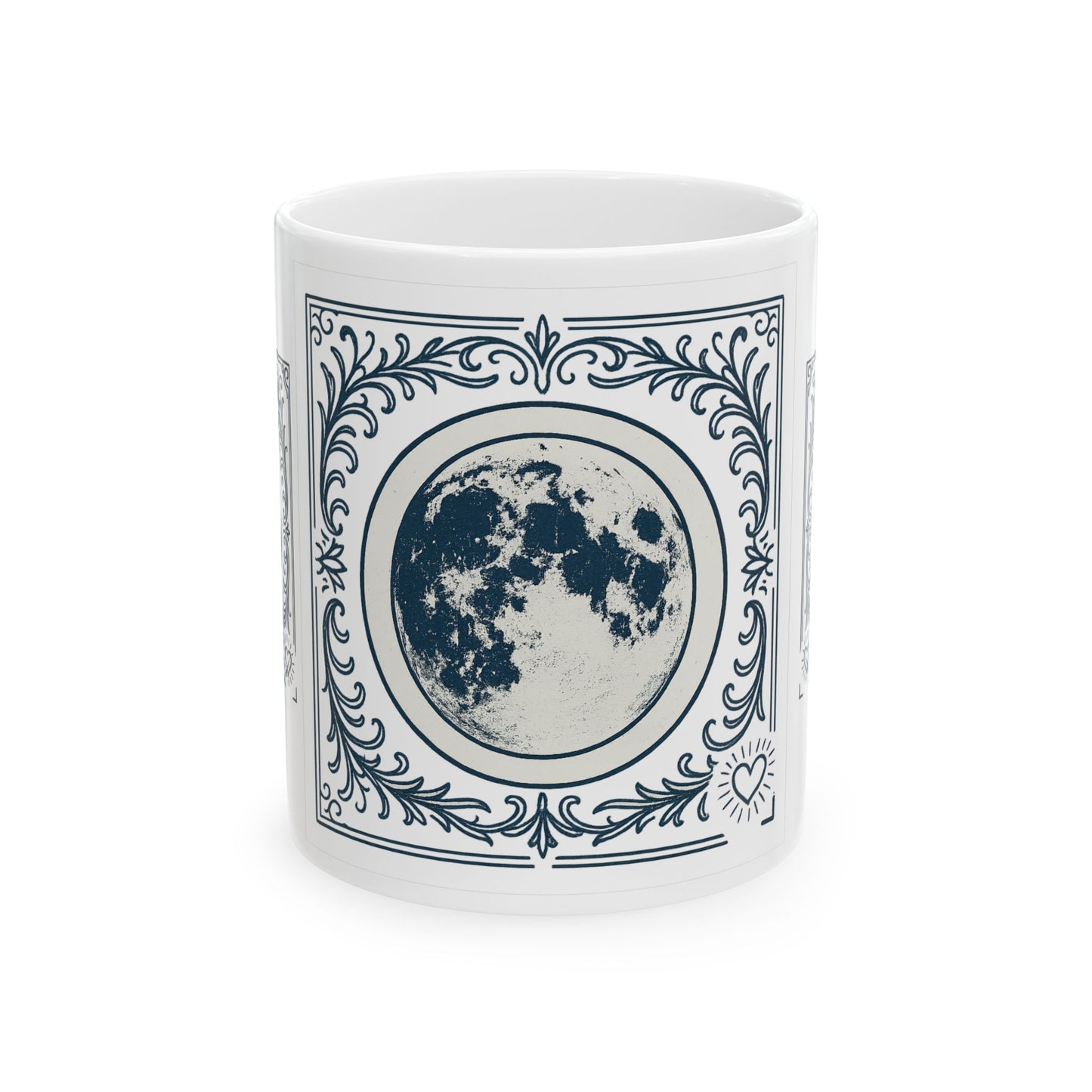 Taza de cerámica blanca con fases lunares — Taza de café artística lunar vintage (325 ml, 440 ml)