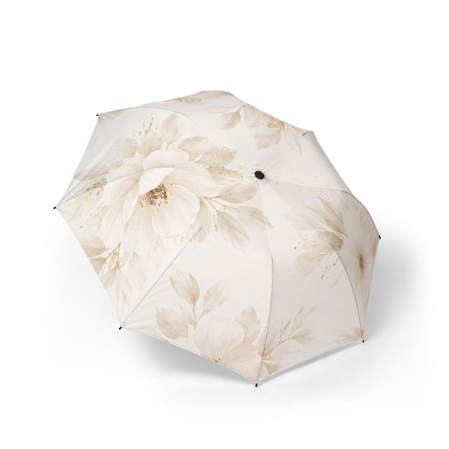 Paraguas compacto Soft Bloom — Paraguas plegable semiautomático con diseño de peonías en acuarela beige