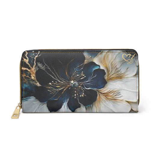 IndigoFloral-2025 Artisian Collection- Zipper Wallet — Elegant Navy & Gold Bloom