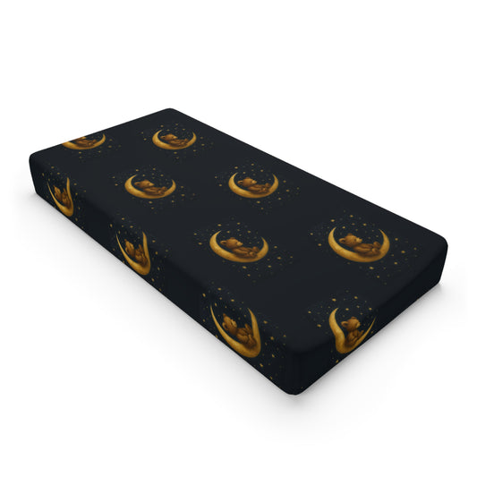 To the Moon 3 – Baby Changing Pad Cover | Celestial Dreams – Gold Crescent Moon Nursery Print