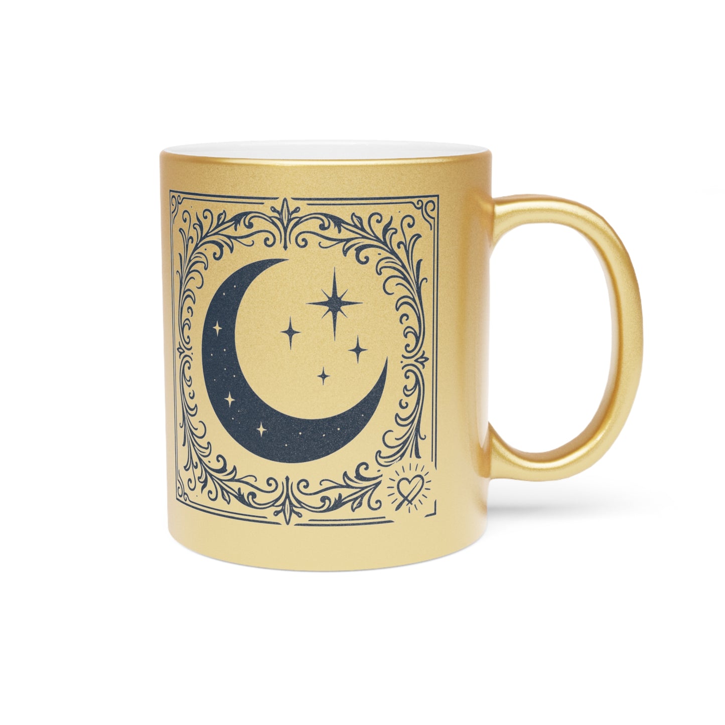Taza de café con Luna Creciente y Menguante Metálica — Celestial Plata/Oro