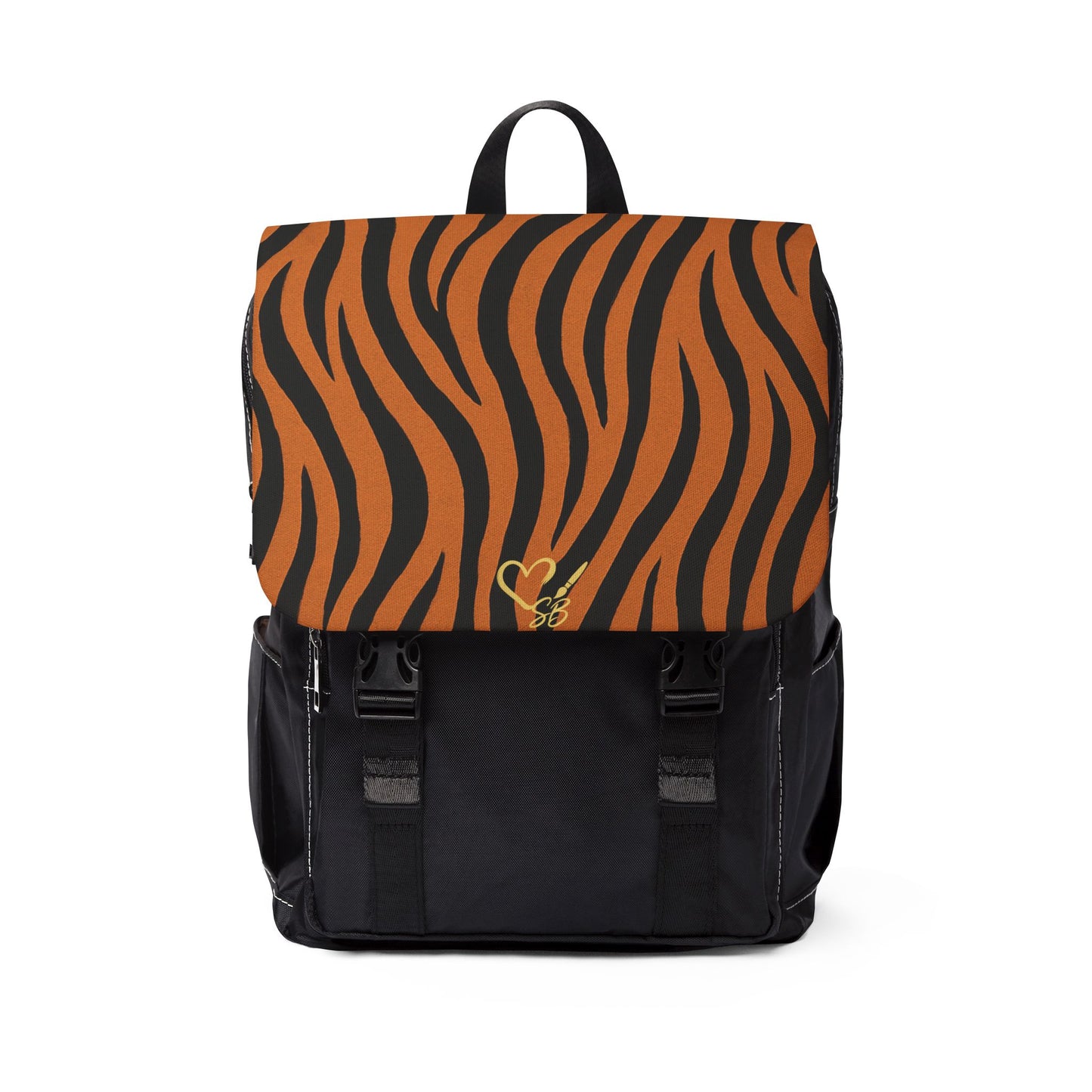Tiger Stripe Backpack — Casual Shoulder Pack with Bold Orange & Black Animal Print
