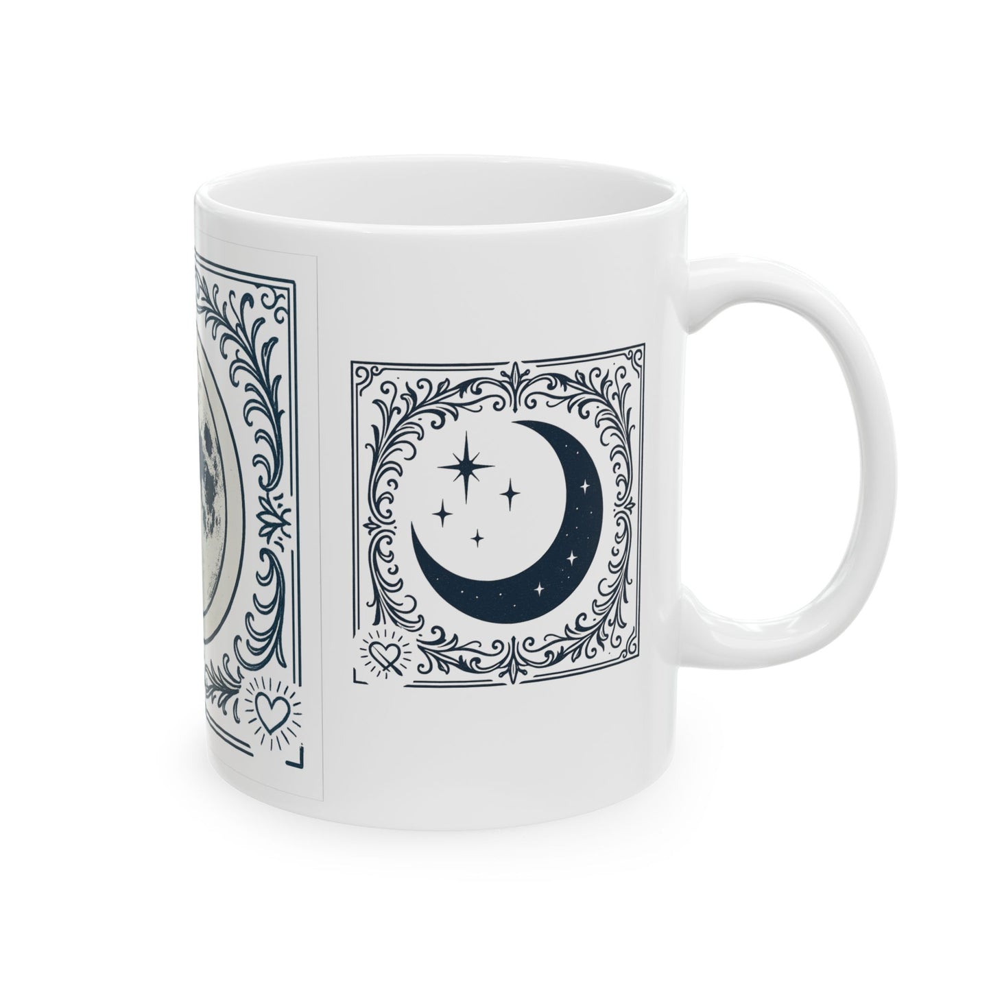 Taza de cerámica blanca con fases lunares — Taza de café artística lunar vintage (325 ml, 440 ml)