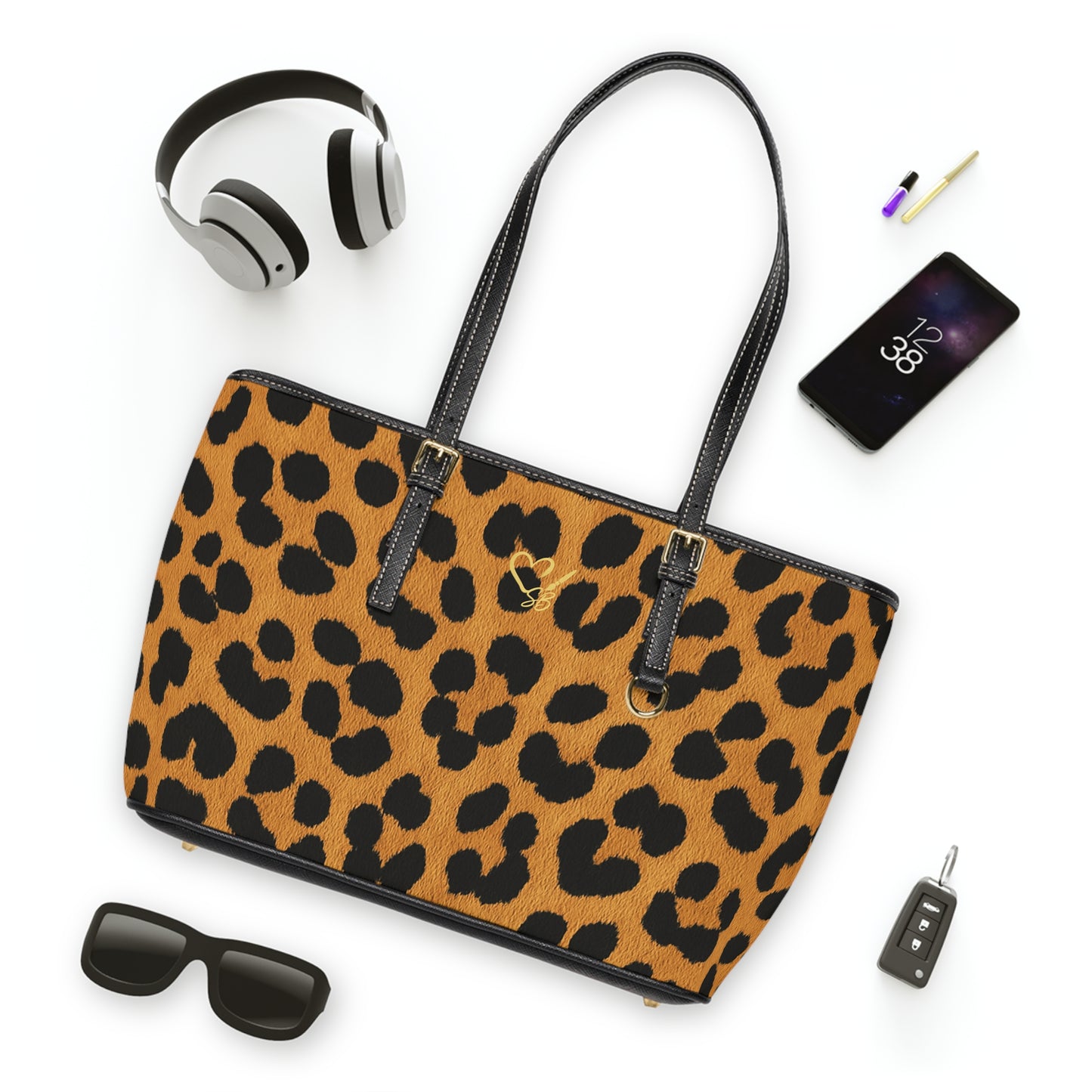 Bolso de hombro de cuero sintético con estampado de guepardo