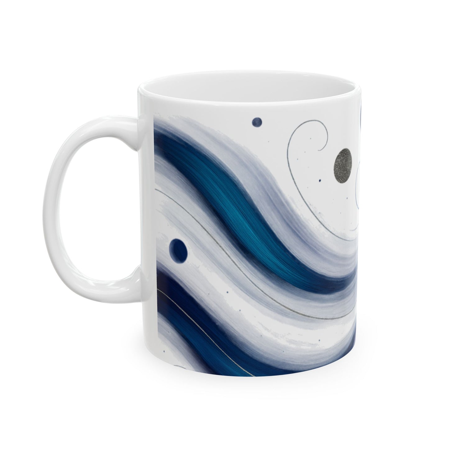 Blue Swirl 2-Soulful Collection- Ceramic Mug — Blue Wave Brushstroke Design (11oz, 15oz)