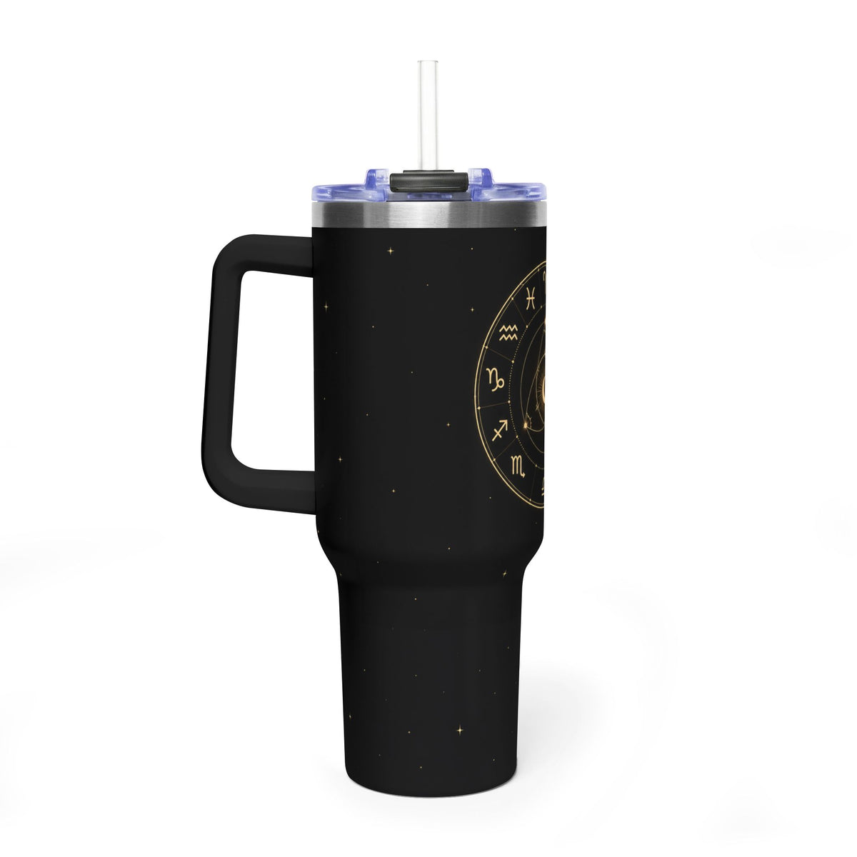 Vaso térmico Triad Zodiac Wheel de 40 oz — Taza de viaje con aislamiento al vacío y diseño de constelaciones doradas