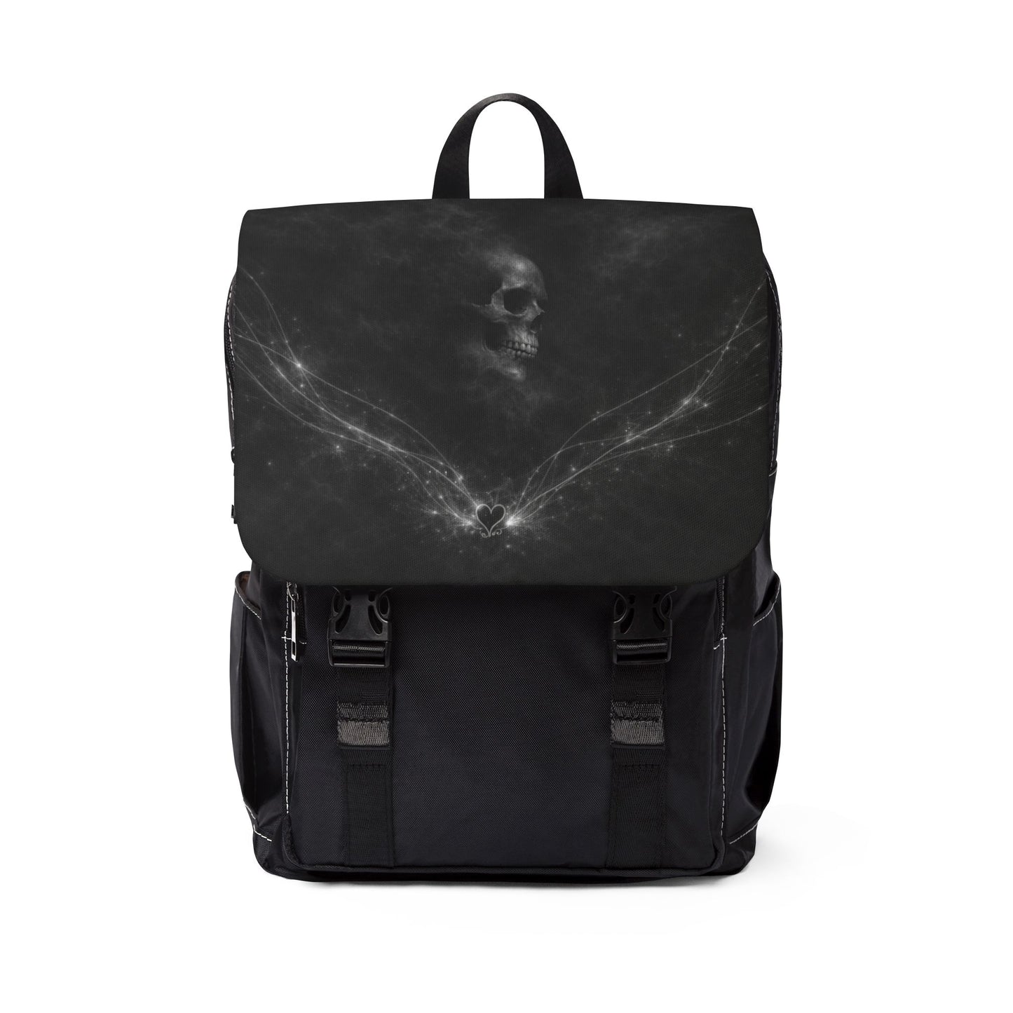 Mochila Velada Restos-Gótica Alas de Calavera – Mochila de Hombro Casual con Solapa de Calavera Oscura