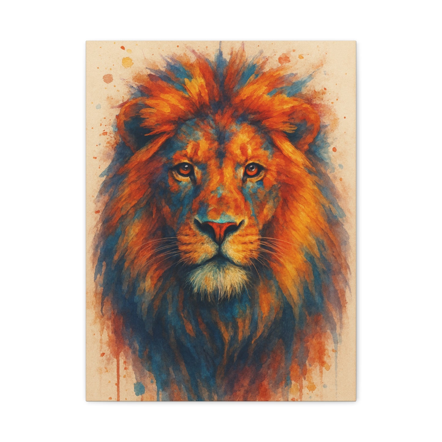 Lion-Bold Colorful Abstract Animal Acrylic Ink Matte Canvas (Stretched)
