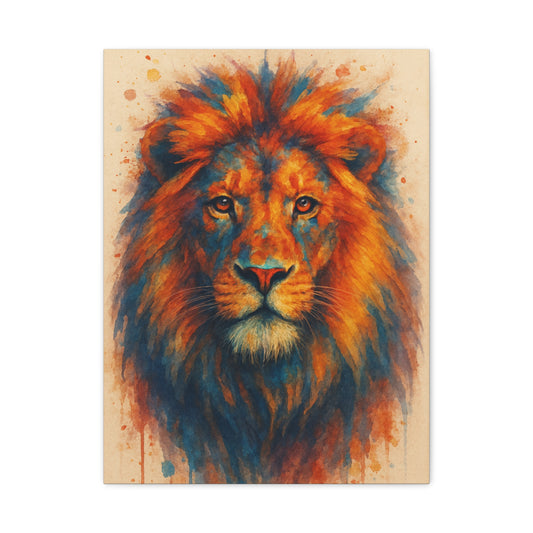 León - Lienzo Mate de Tinta Acrílica con Animal Abstracto Colorido y Audaz (Estirado)
