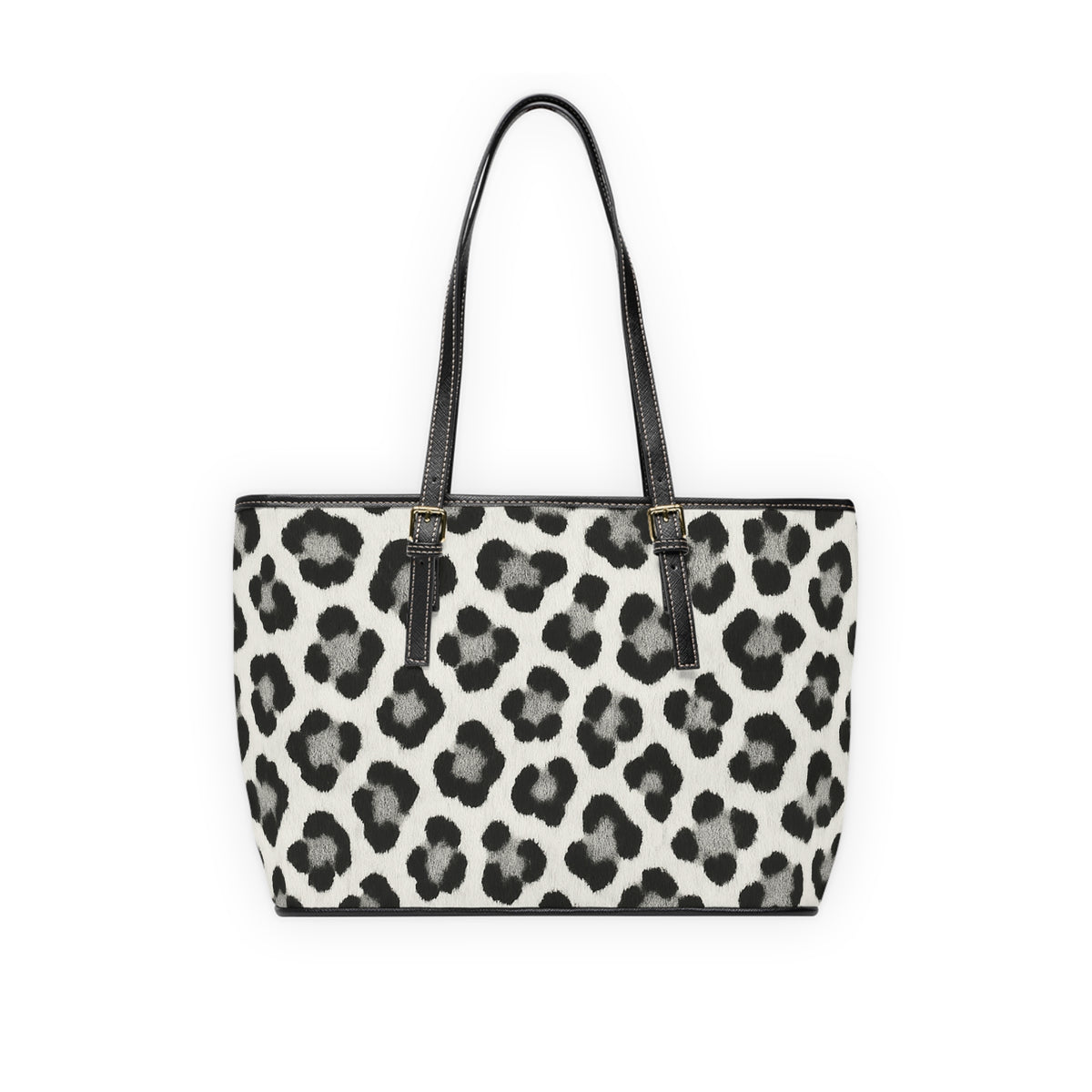 Leopard Print PU Leather Shoulder Bag — Black & White Animal Print Tote