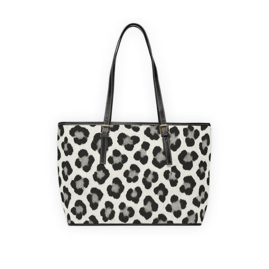 Leopard Print PU Leather Shoulder Bag — Black & White Animal Print Tote