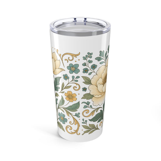 Vintage Cream Peony Travel Cup-20oz Floral Tumbler