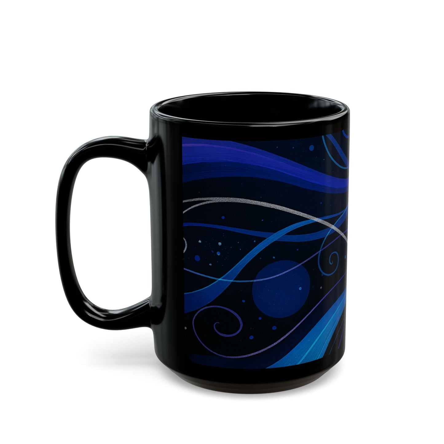 Midnight Bloom-Soulful Collection-Black Ceramic Mug —Swirl Coffee Cup (11oz & 15oz)