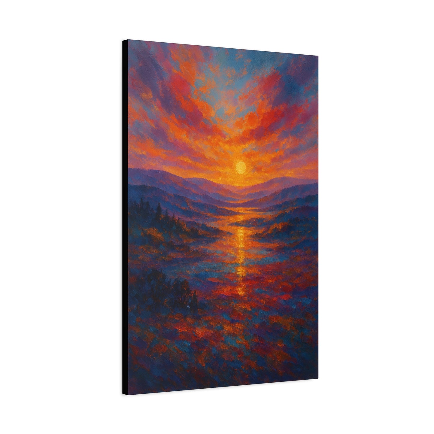 Sunset Over Mountains Canvas Wall Art — Vibrant Sunset Landscape Matte Canvas