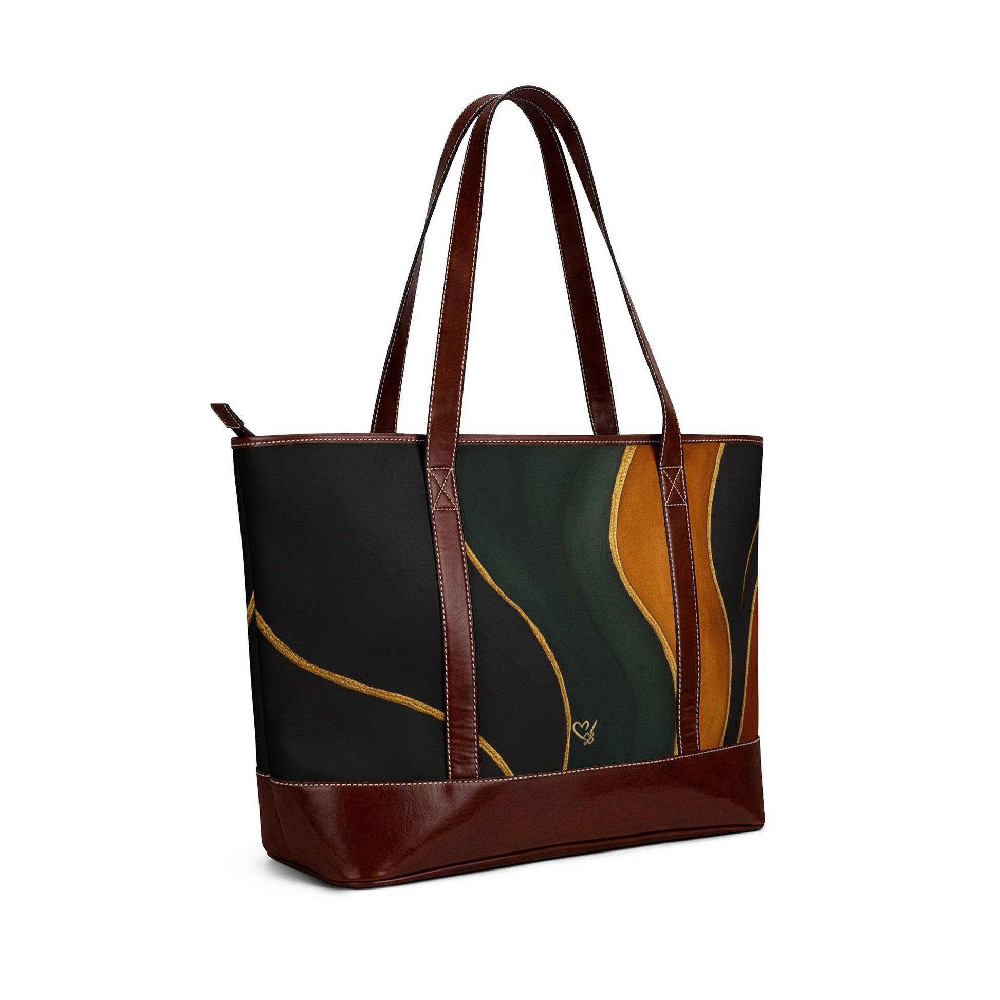 Vivian abstract autumn waves handbag left side view – structured leather-trim tote 18.9x11.8x7 inches by the Soulful Brush
