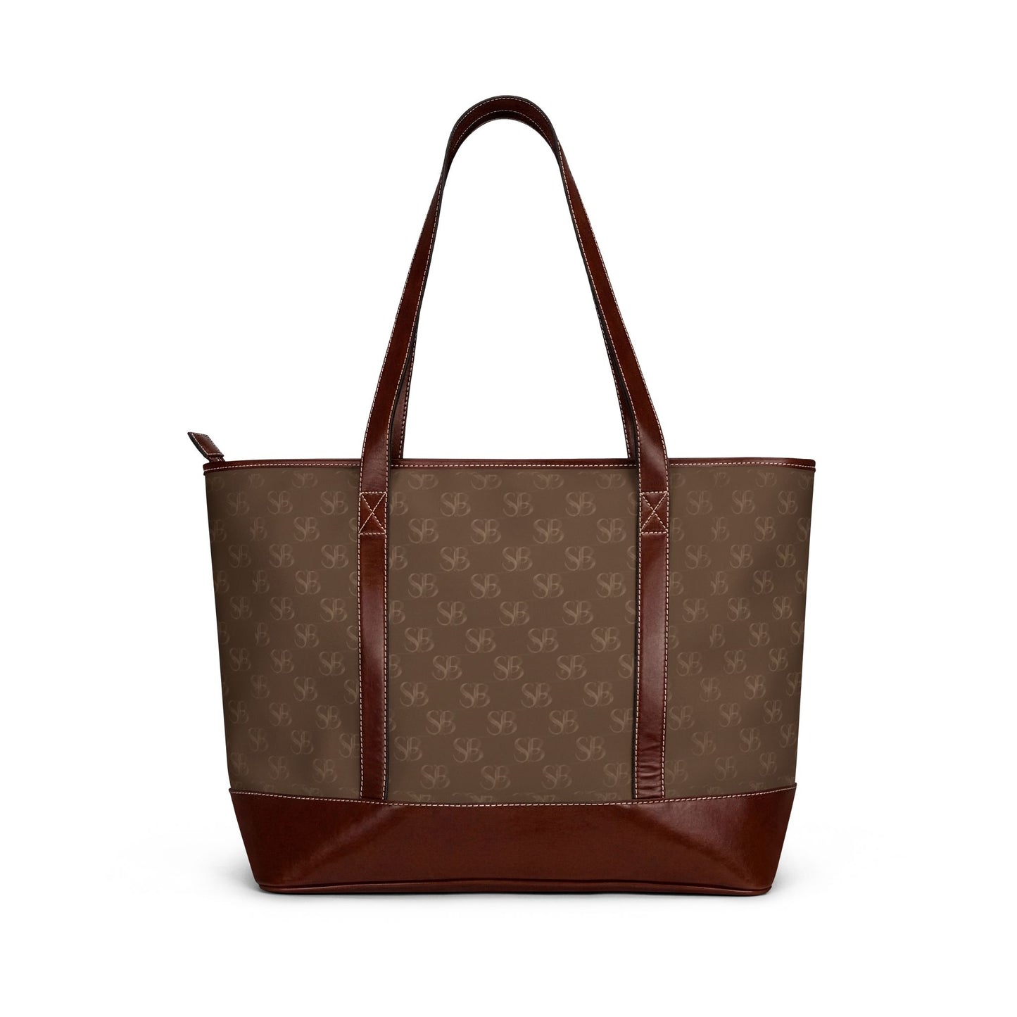 Ember-SB Brown Monogram Tote Handbag — Classic Leather-Trim Everyday Tote