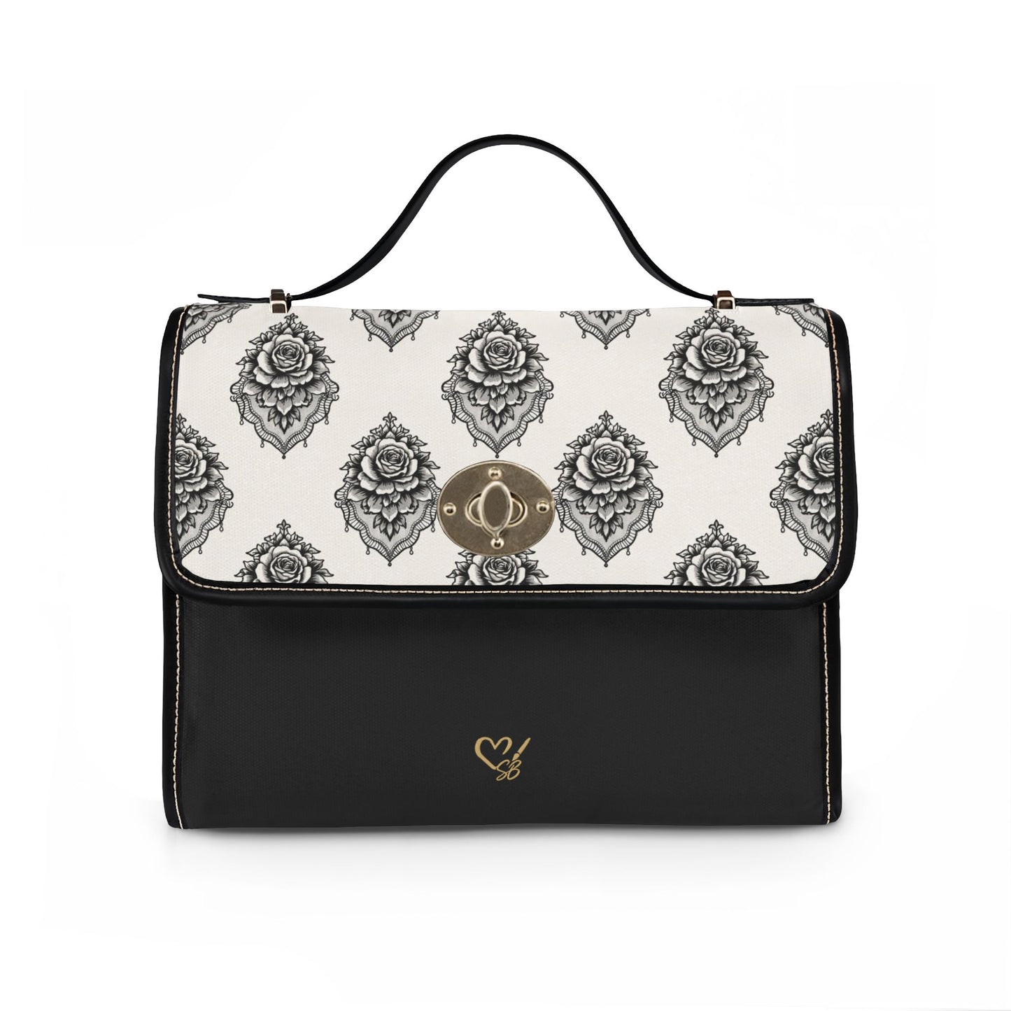 Bolso de lona "Rosa Velada" - Elegante bandolera damasco en blanco y negro