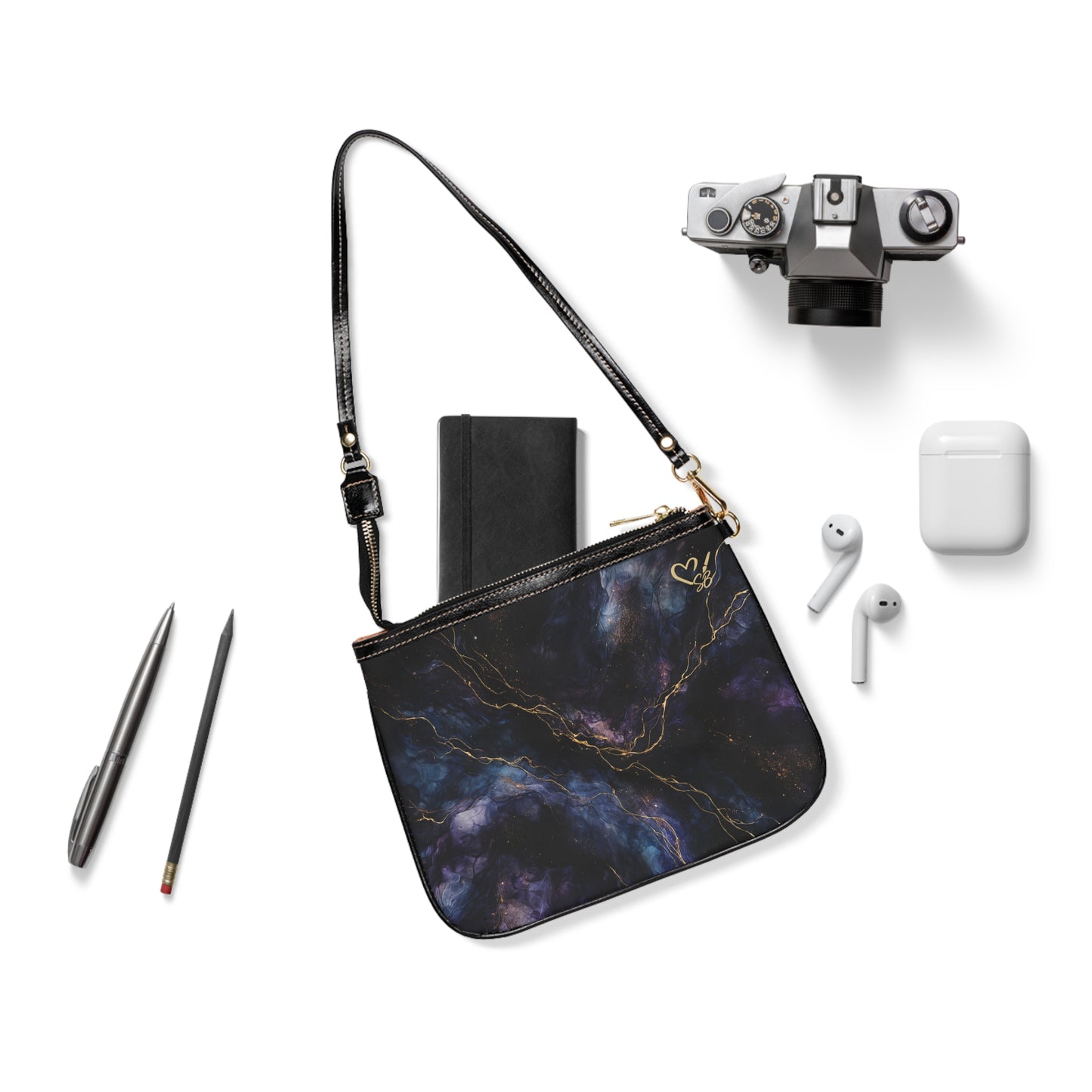 Colección Onyx-2025 Artisan Luxe-Bolso de hombro pequeño — Cartera de noche con vetas doradas