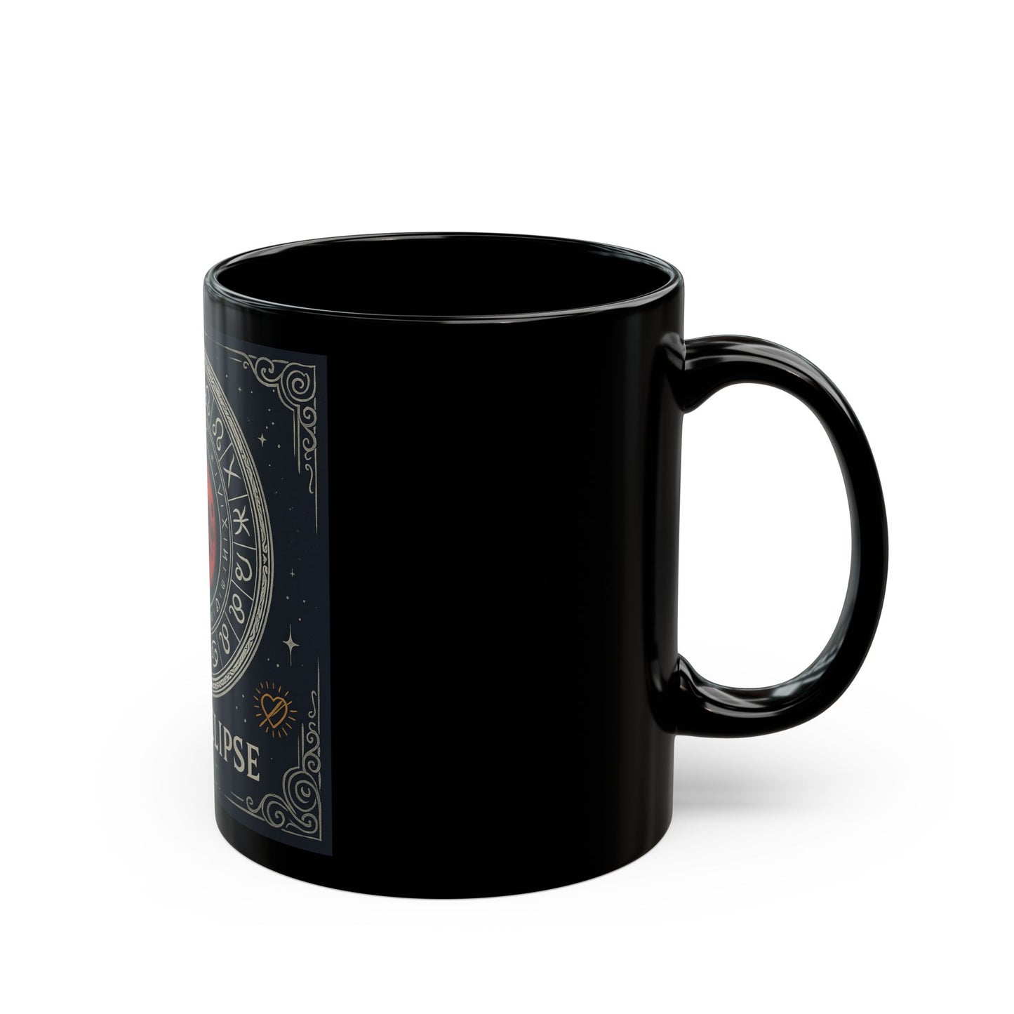 Taza Negra Eclipse Lunar — Taza de Café con Rueda del Zodíaco Astrológico (325 ml/444 ml)