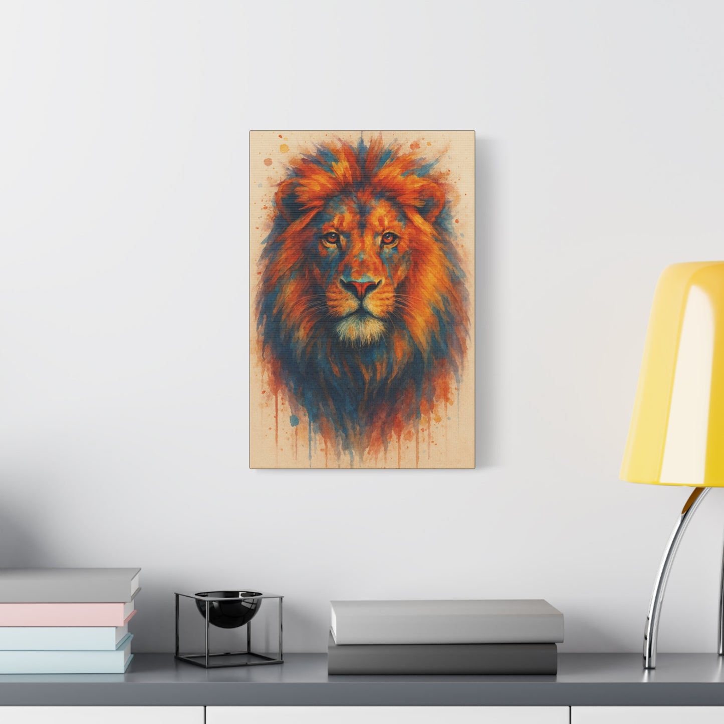 Lion-Bold Colorful Abstract Animal Acrylic Ink Matte Canvas (Stretched)