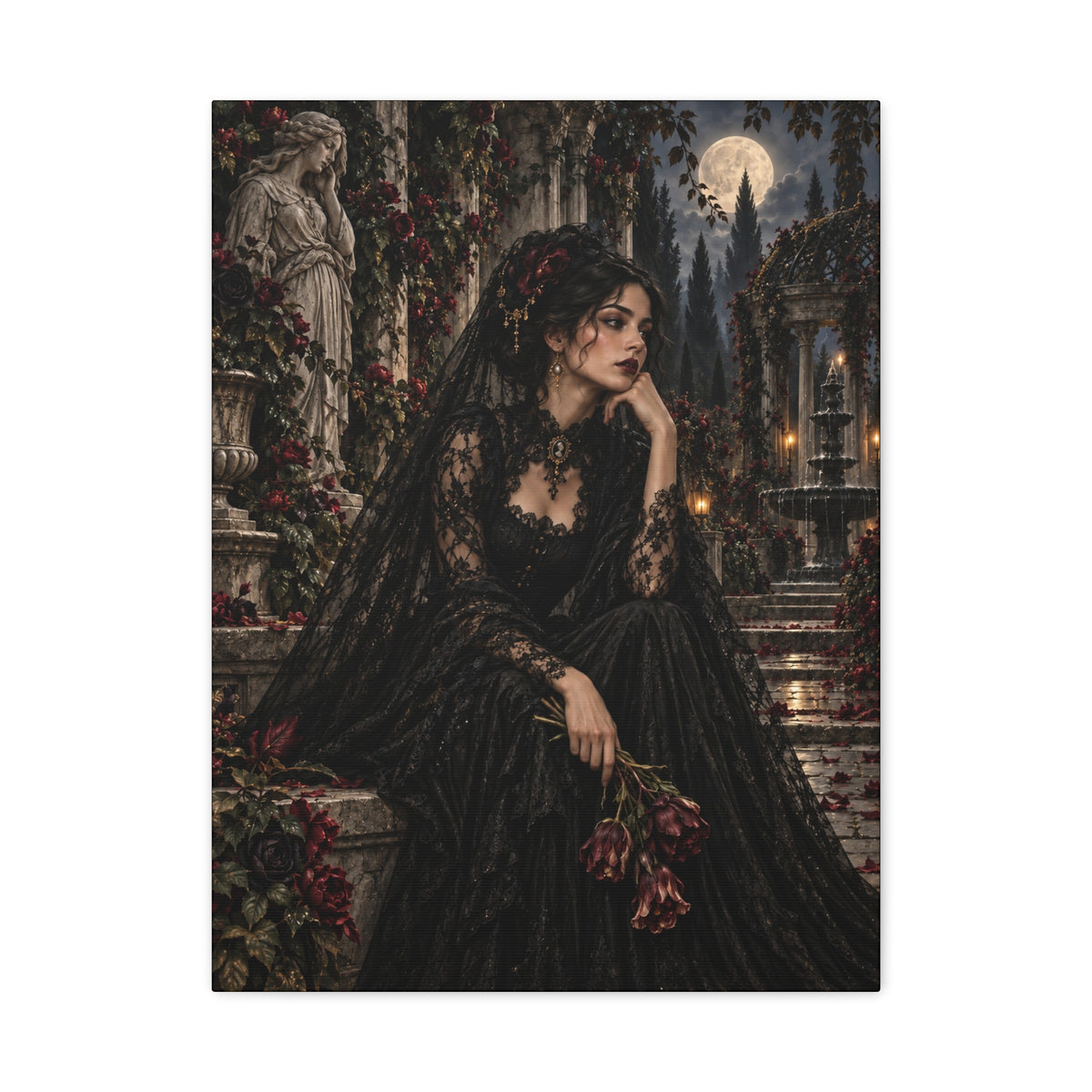 Gothic Mourning Lady -Garden of Sorrow-Matte Canvas Wall Art