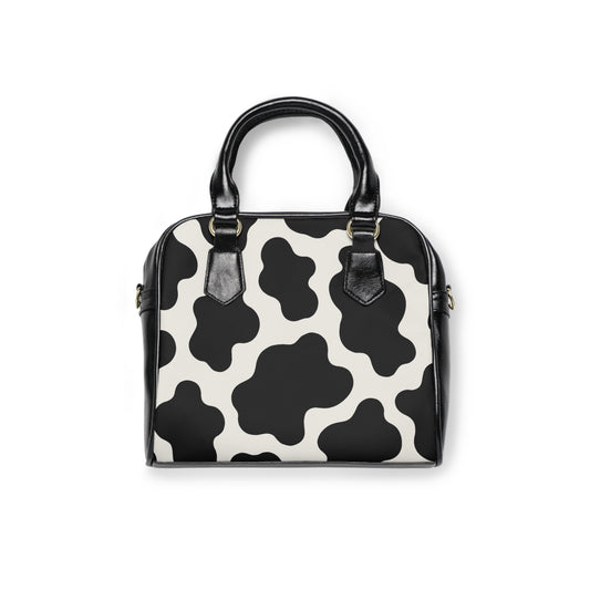 Cow Print Shoulder Handbag – Black & White Chic Tote