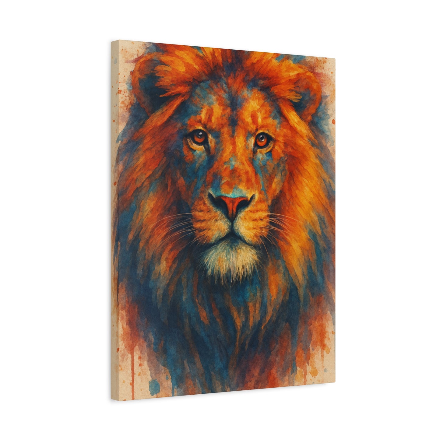 Lienzo decorativo de león acuarela audaz - Decoración de pared mate estirado