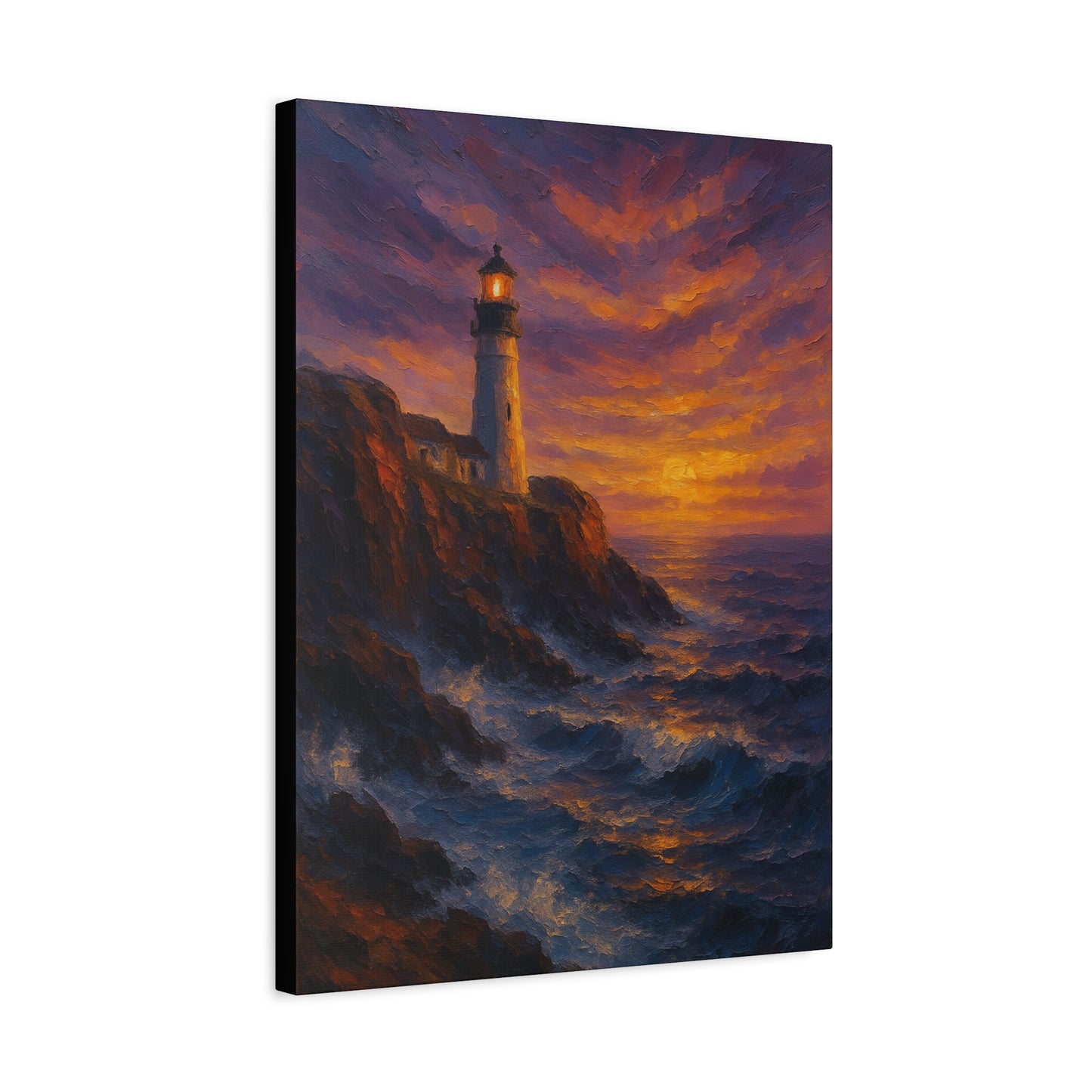Lienzo Mate de Faro al Atardecer