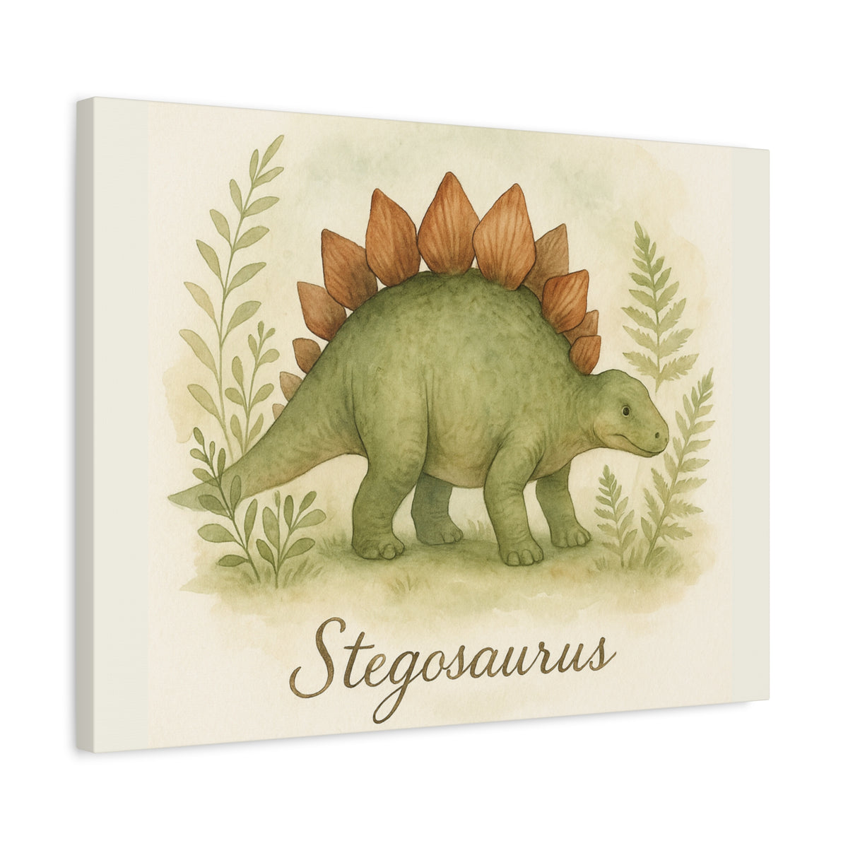 Stegosaurus Canvas Wall Art — Watercolor Dino Print for Nursery & Kids’ Room