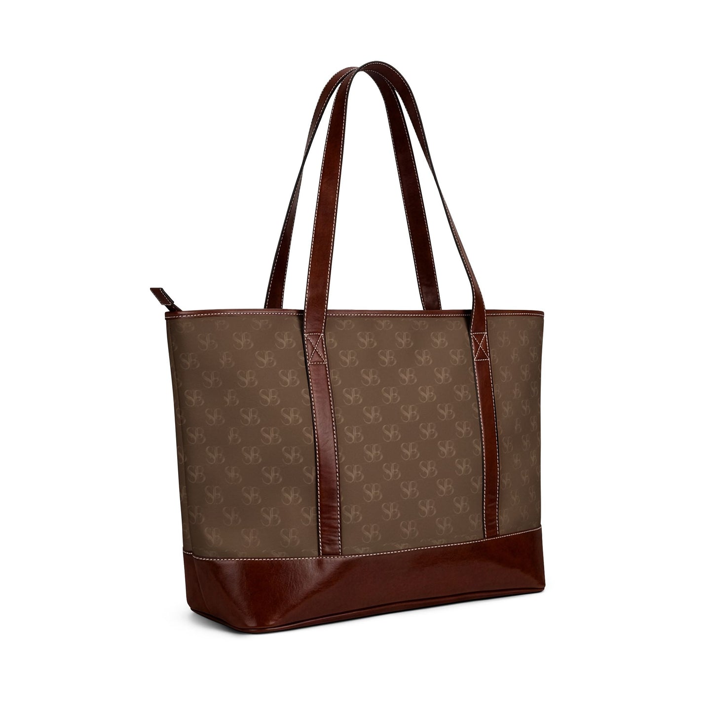 Ember-SB Brown Monogram Tote Handbag — Classic Leather-Trim Everyday Tote