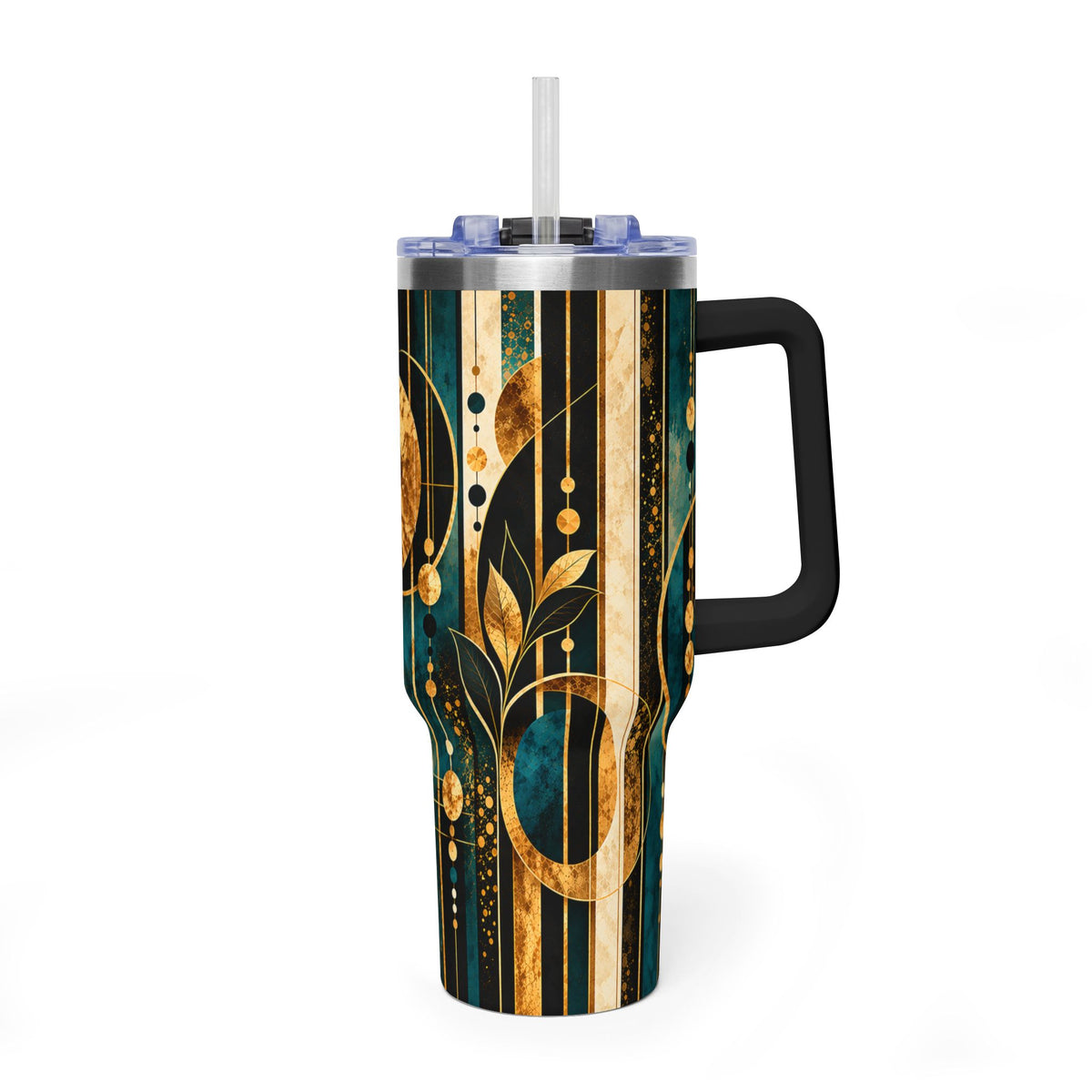 Gilded Orbit 40oz Tumbler — Moon & Gold Geometric Vacuum Mug