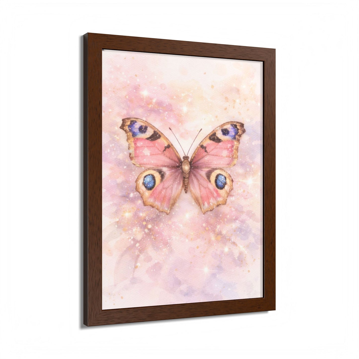 Póster Enmarcado Mariposa Rosa — Arte Mural en Acuarela para Cuarto de Bebé y Dormitorio