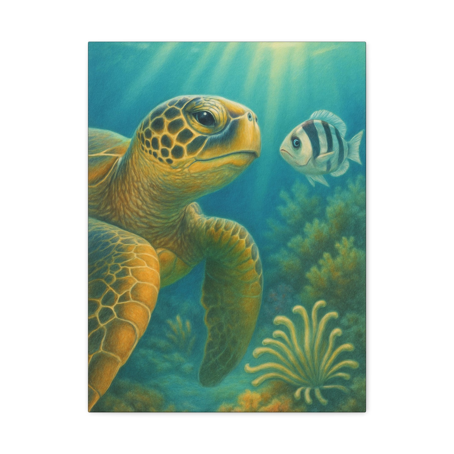 Sea Turtle Underwater Canvas Art – Matte Stretched Wall Decor