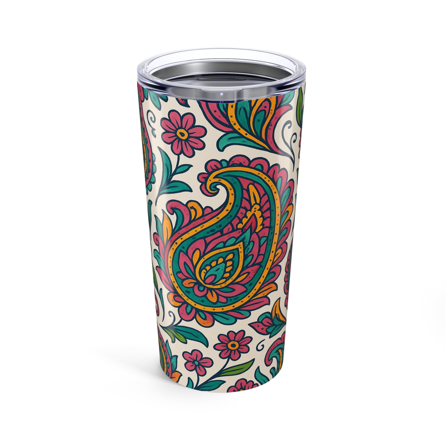 20oz Paisley Floral Tumbler — Colorful Boho Insulated Travel Cup