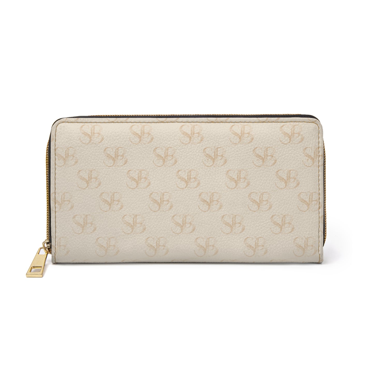 Sand- SB Monogram Zip Wallet — Cream Designer Pattern Zipper Wallet