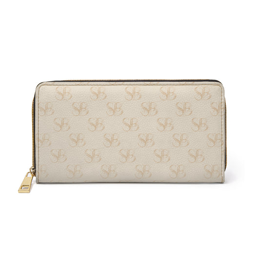 Sand- SB Monogram Zip Wallet — Cream Designer Pattern Zipper Wallet
