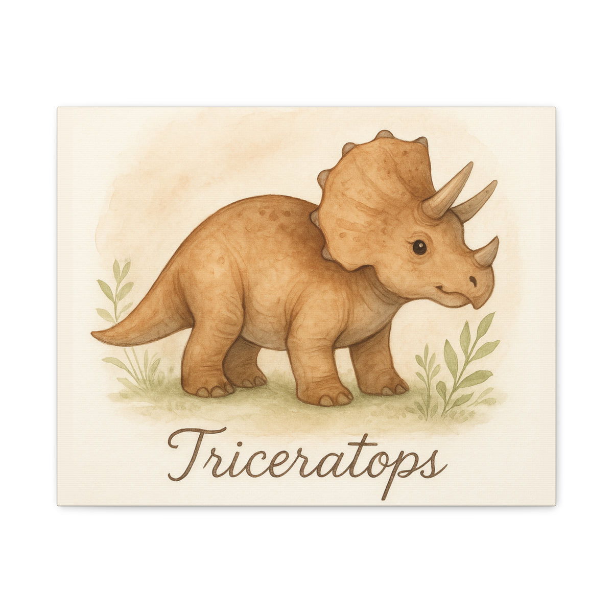 Triceratops Canvas Wall Art — Cute Nursery Dinosaur Print