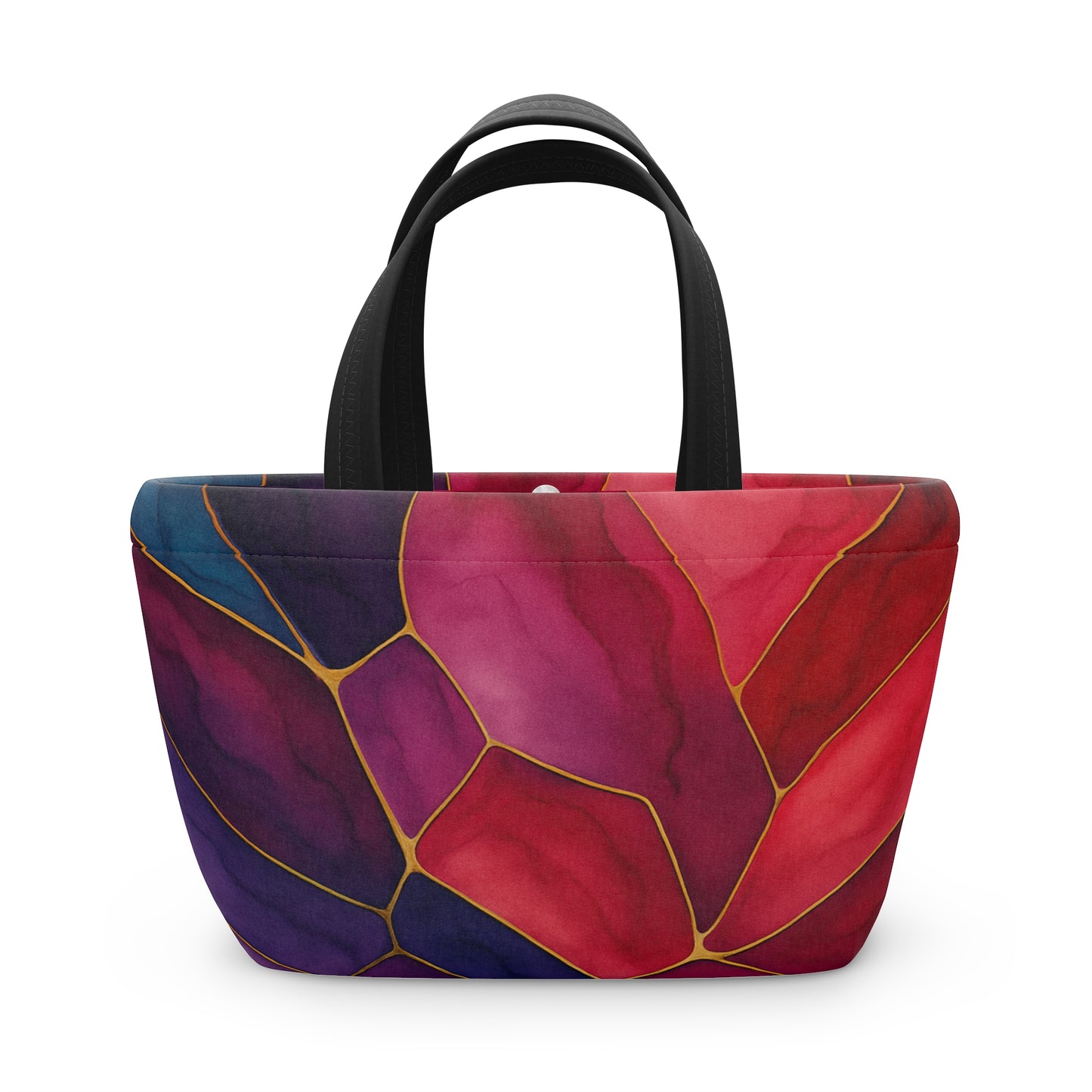 Shelby Artisan Luxe insulated lunch bag back view – vibrant jewel-tone stained glass print lunch tote by the Soulful Brush
