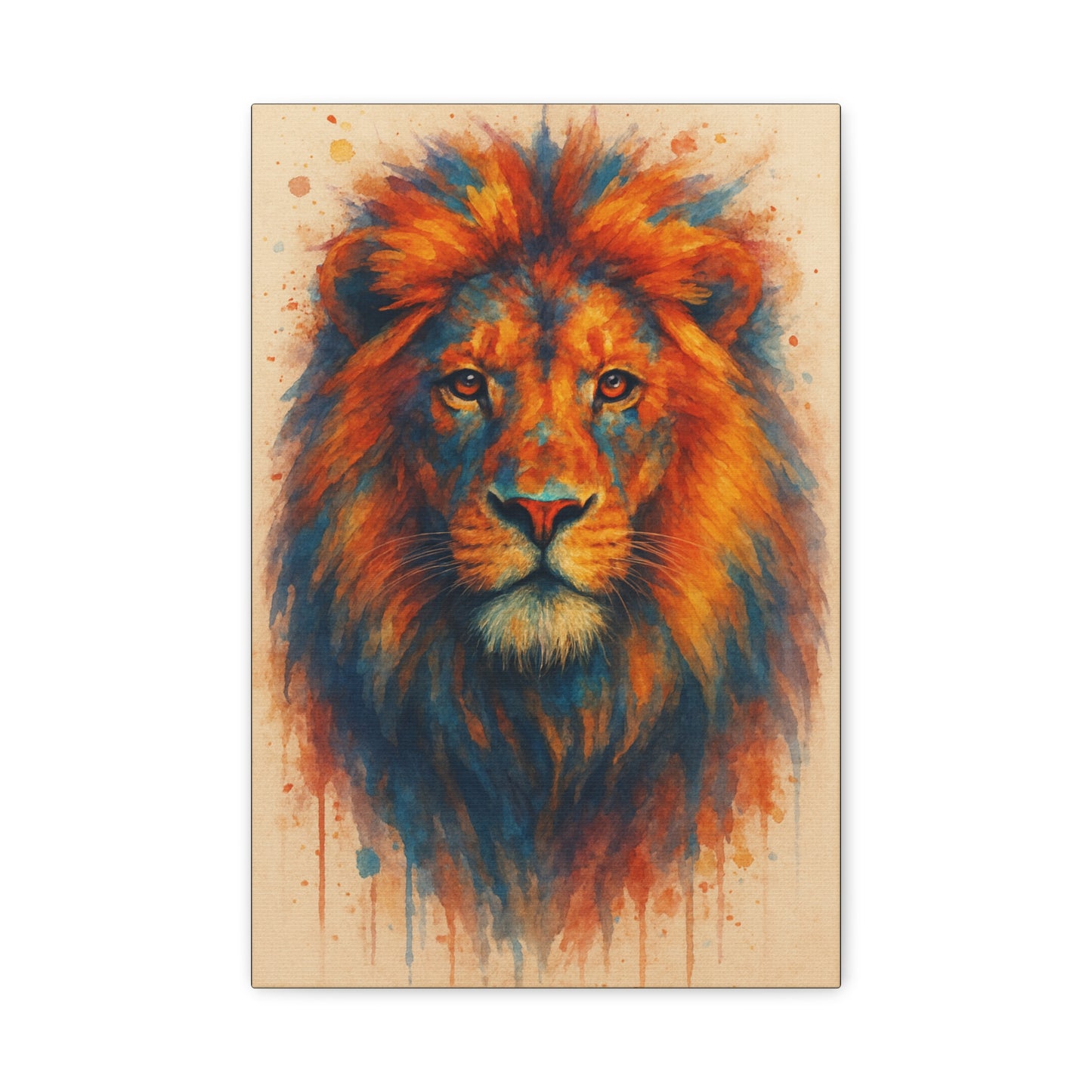 Lion-Bold Colorful Abstract Animal Acrylic Ink Matte Canvas (Stretched)