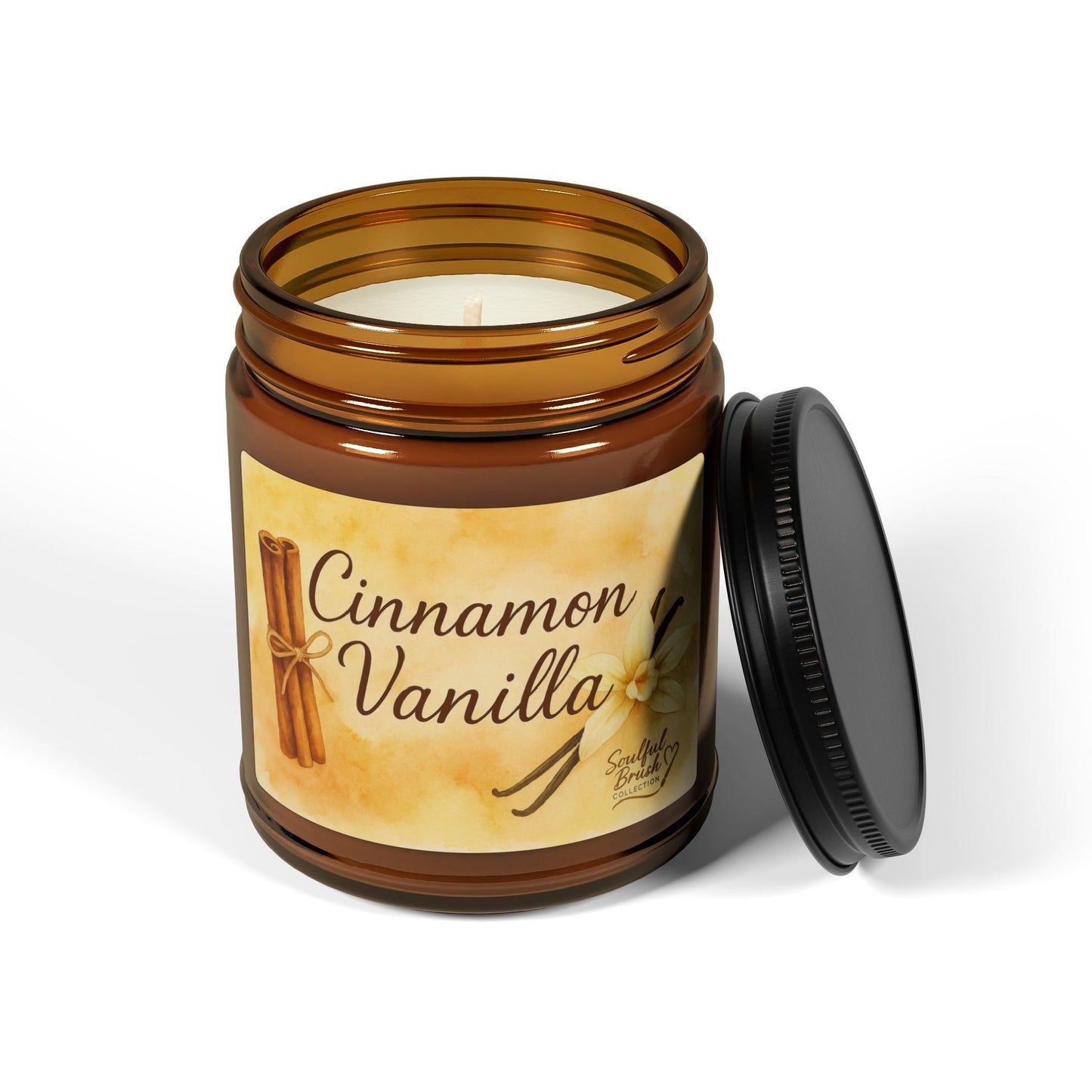 Vela de soja de canela y vainilla — Tarro ámbar (varios tamaños)