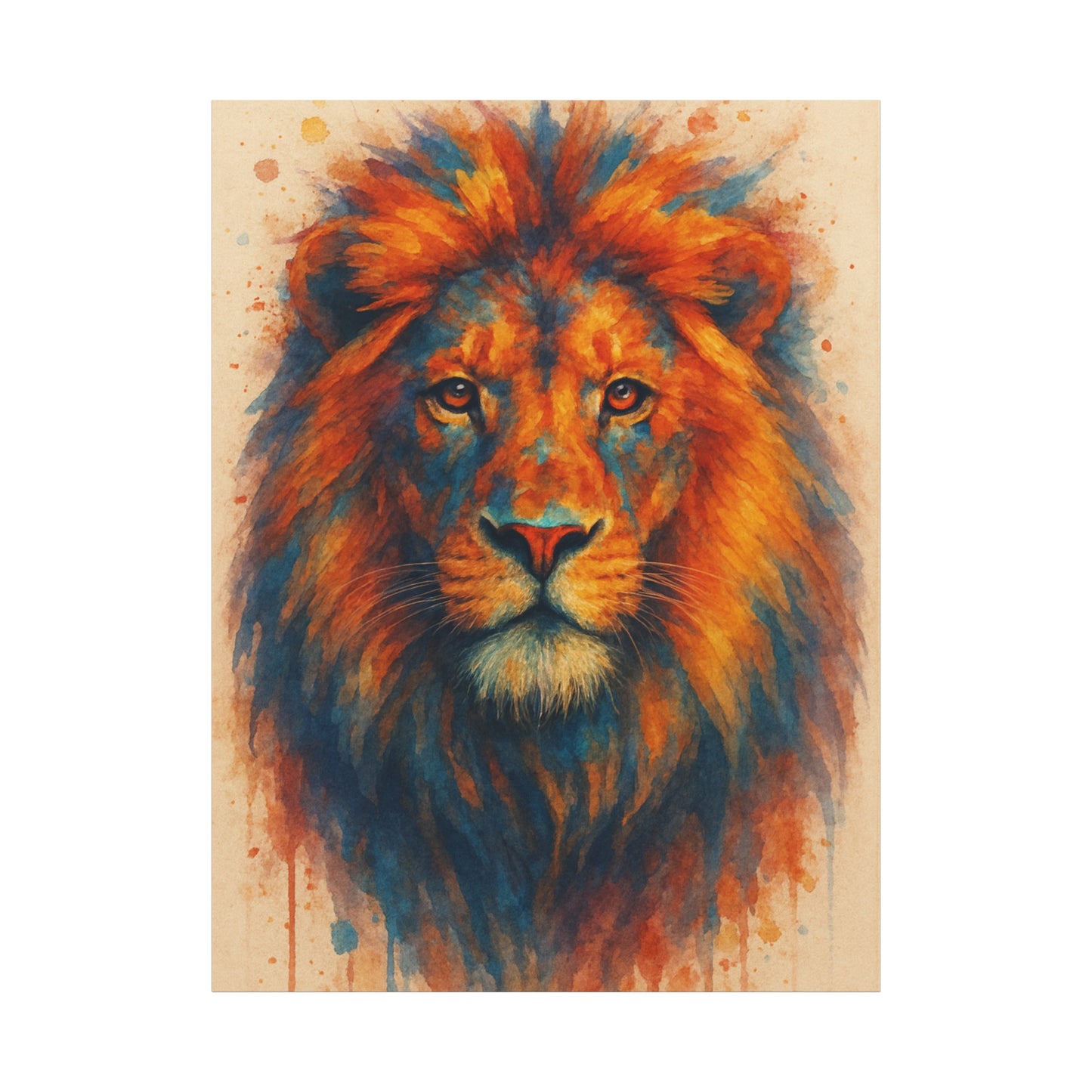 Lion-Bold Colorful Abstract Animal Acrylic Ink Matte Canvas (Stretched)