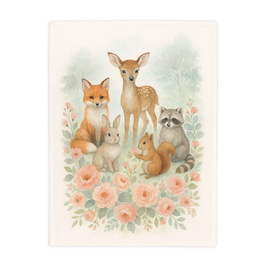 Woodland Friends Floral Country Chic Plush Fleece Blanket