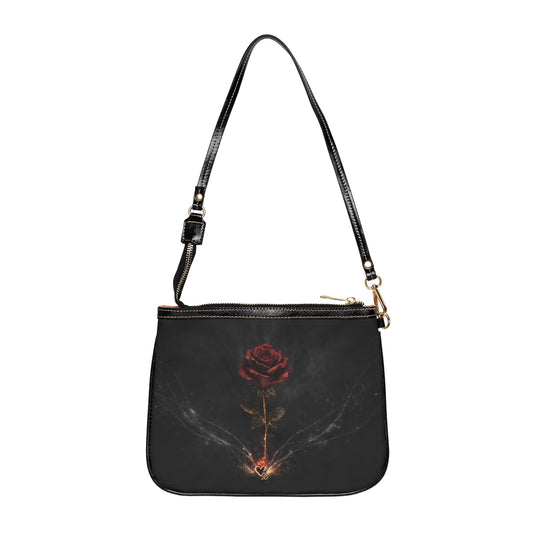 Eterno Florecer - Bolso de Hombro Pequeño — Bandolera Gótica Oscura con Rosas, Diseño Floral Vintage Romántico