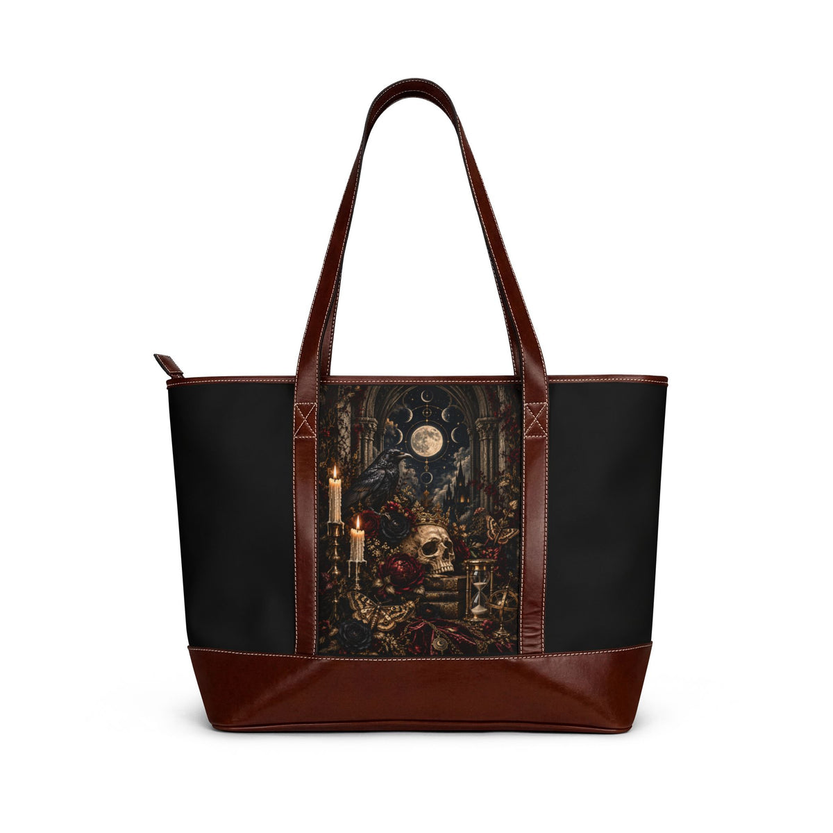 Gothic Skull Altar Handbag — Hours Remain-Vintage Candlelight Tote for Alternative Style